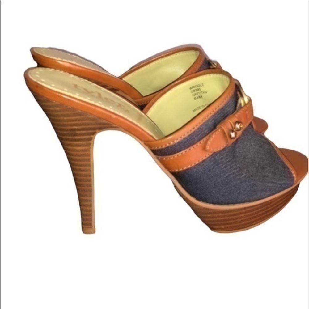 Richard Tyler Wriggle Denim Leather Heels Size 8.5